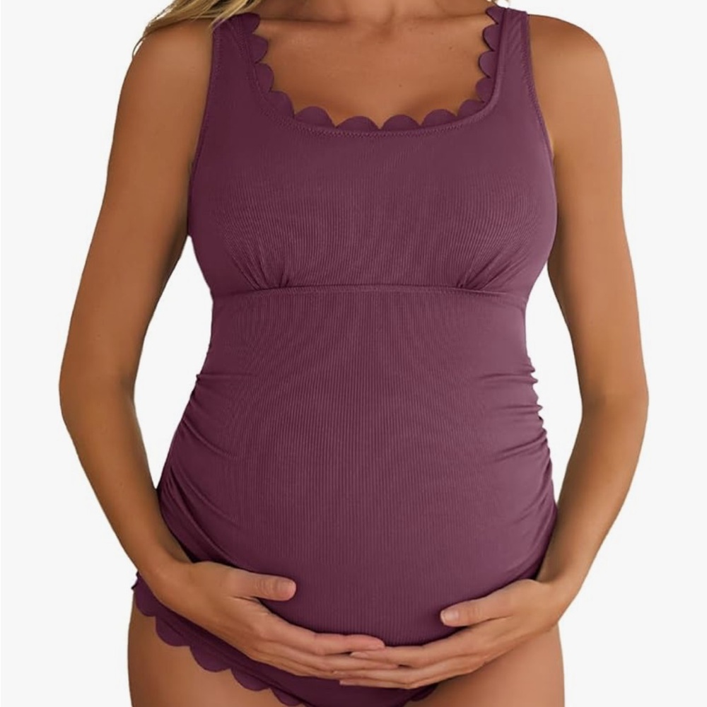Summer Mae Ribbed Maternity One Piece Swimsuit Scalloped